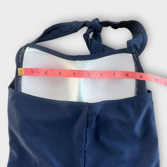 Vintage Inspired Halter One Piece Swimsuit Blue Ruched Retro Style Size M - Picture 7 of 7